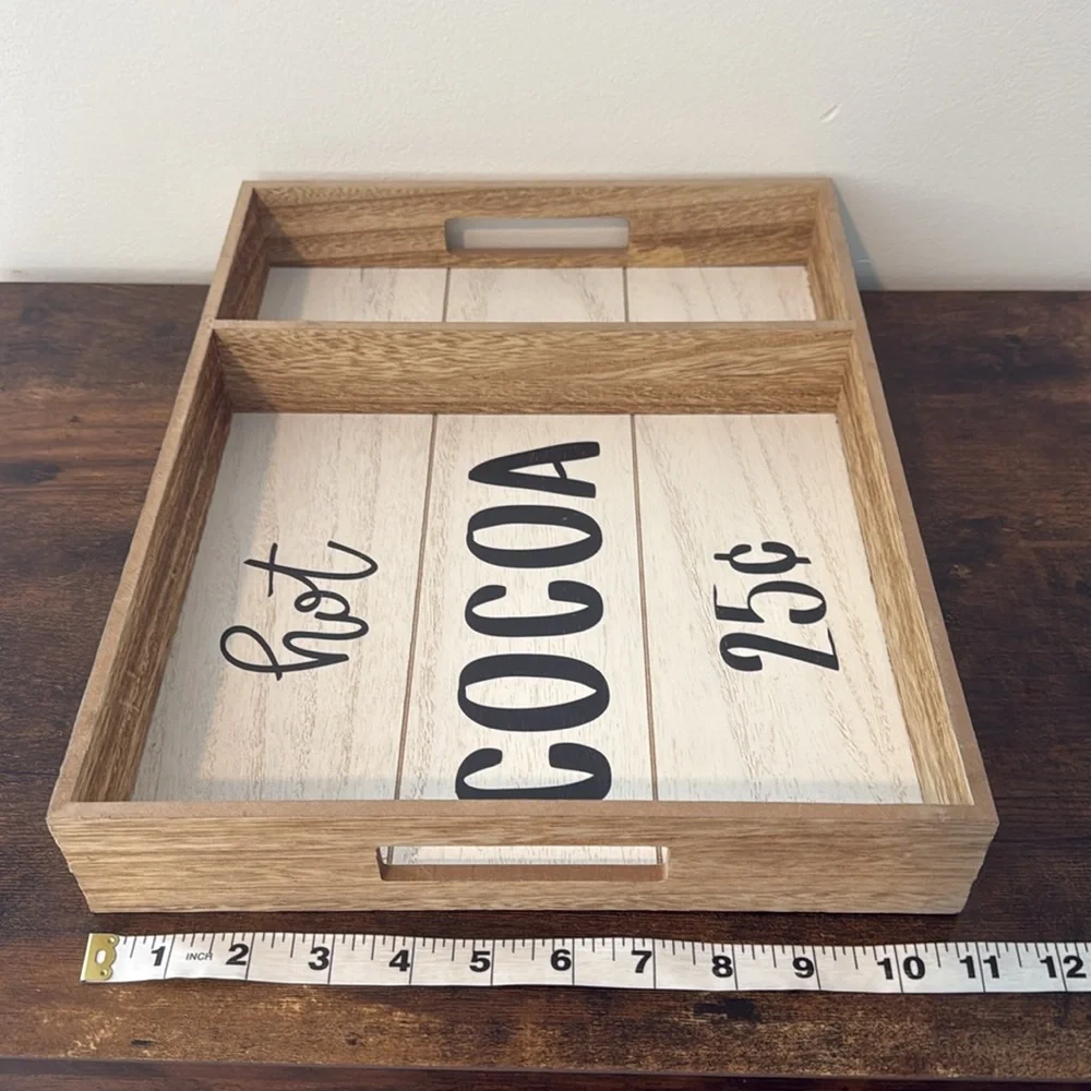 Hot Cocoa Wood Tray Rustic Farmhouse Kitchen Decorative Box Decor Sign Target